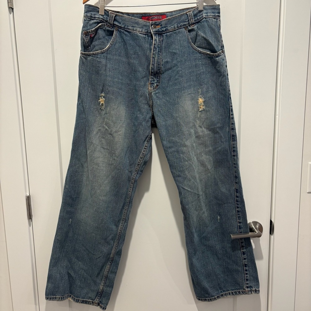 Mecca Men's Baggy Wide Leg Jeans Blue Denim Size 40x32 Vintage Y2K Hip Hop Style